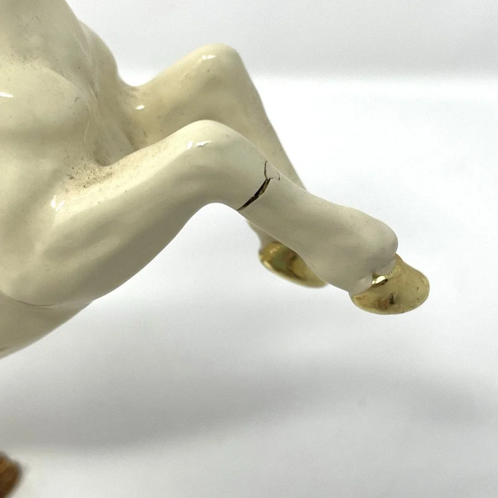 Vintage Enamel Rearing Horse Trinket Box White Stallion Jeweled Eye - AS IS